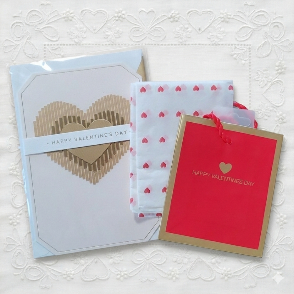 Valentine's Day Signature Card + Gift Bag + Tissue Love BF GF Partner Spouse Red